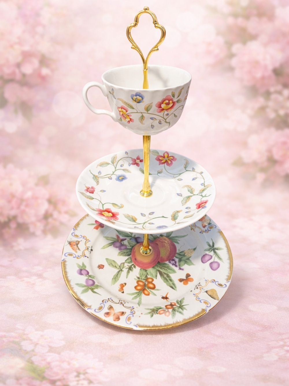 Vintage Floral Tiered Tray